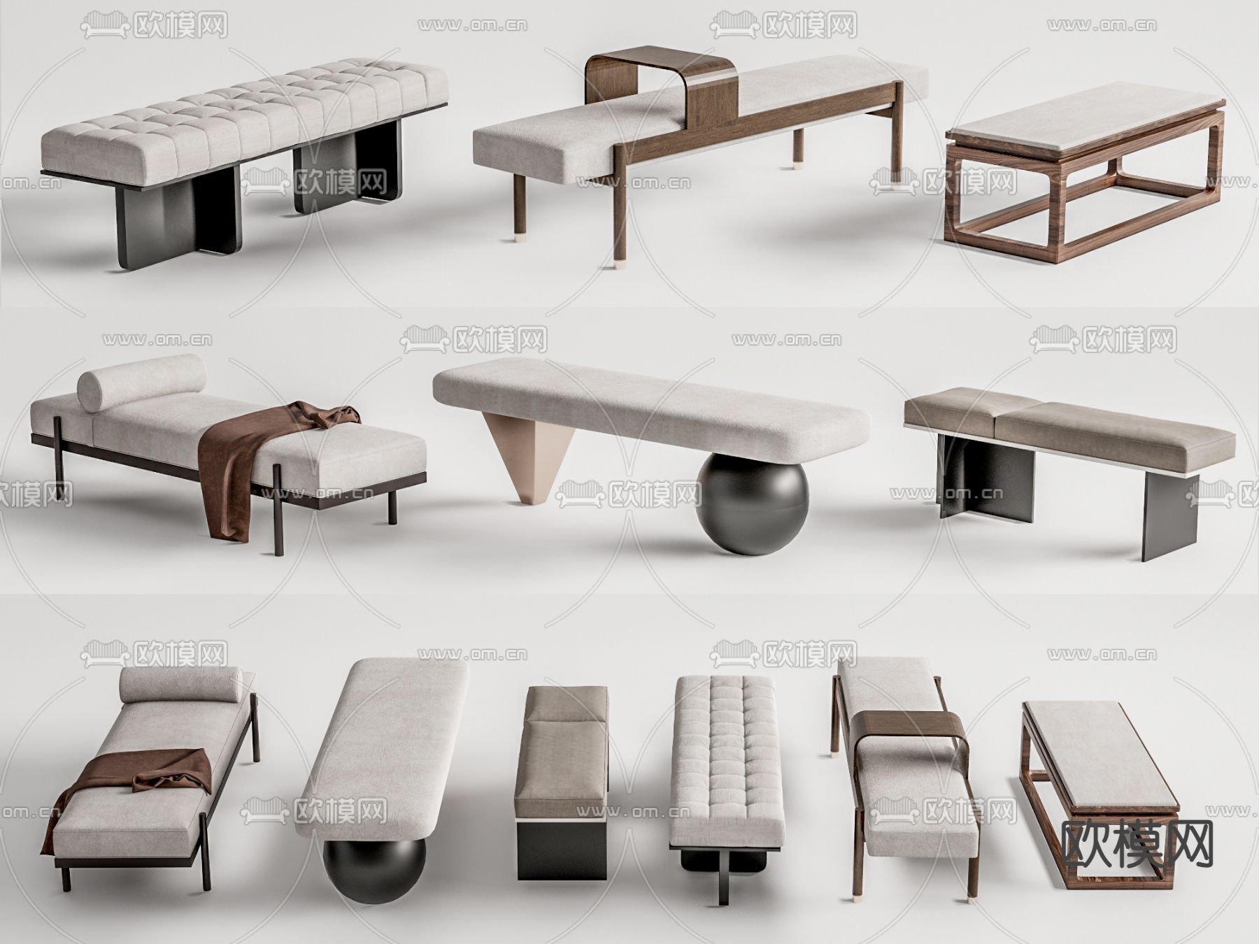新中式长凳su模型下载（渲染图1）