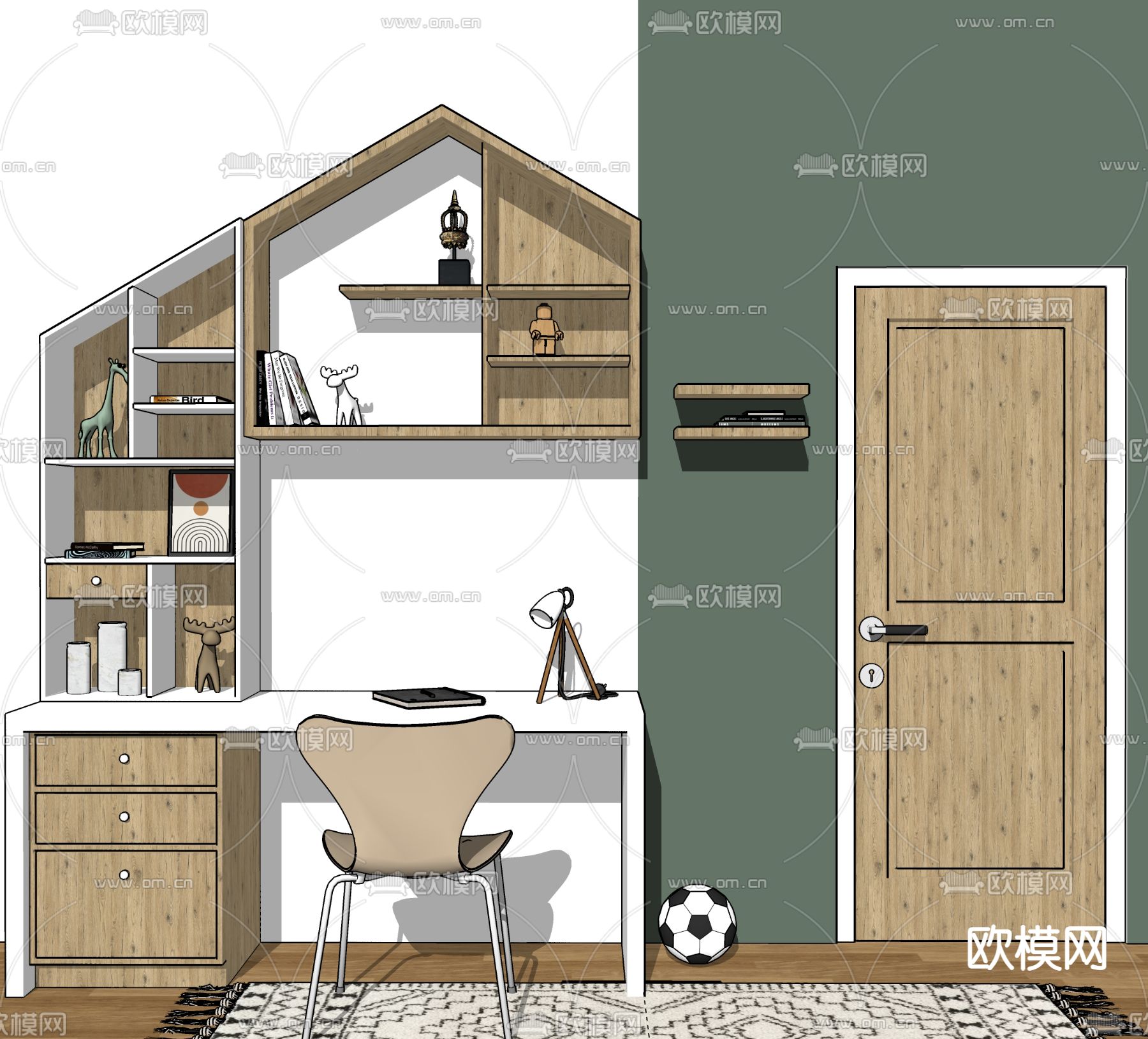 现代书桌柜su模型下载