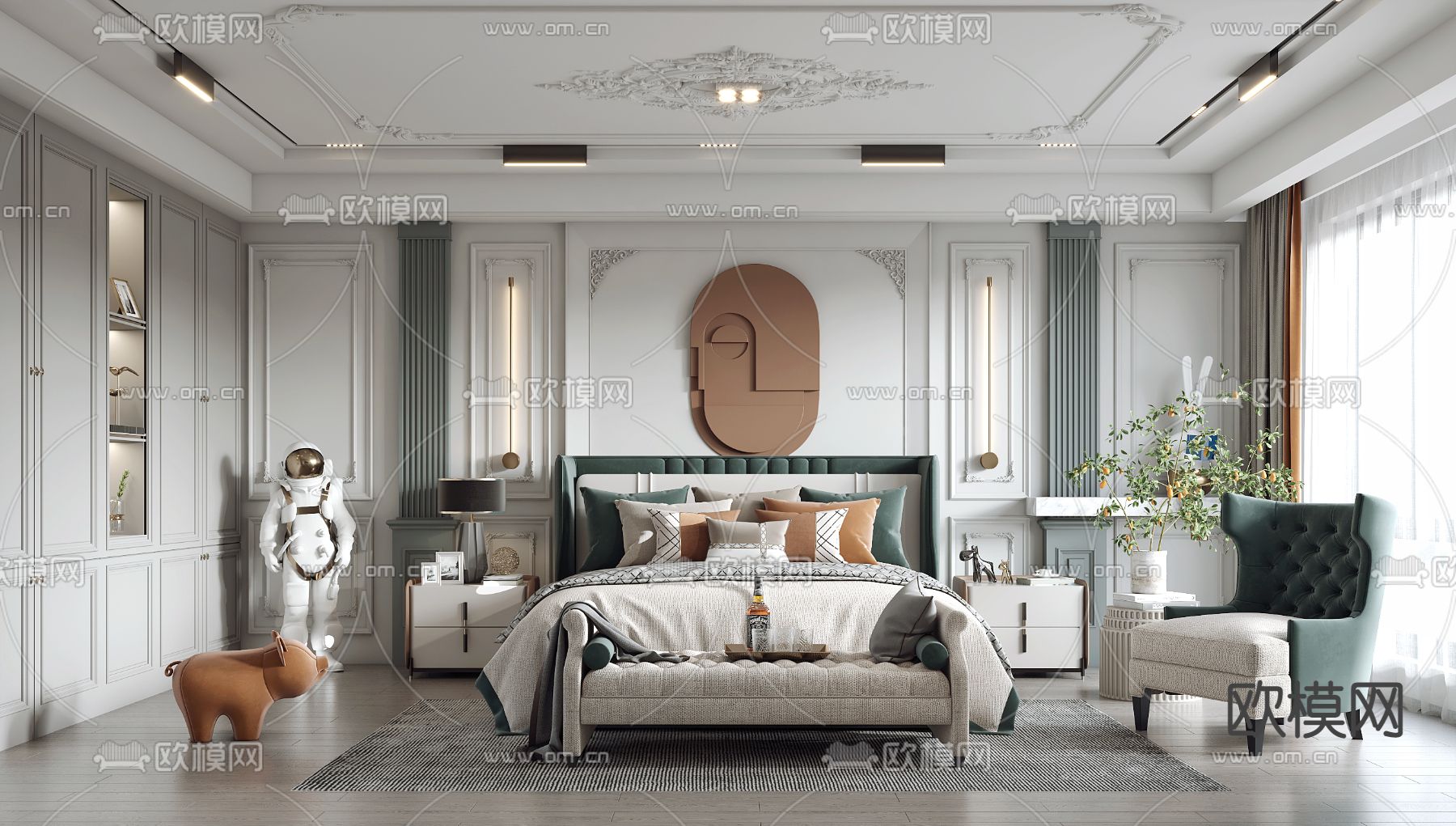 简欧卧室主人房3d模型下载