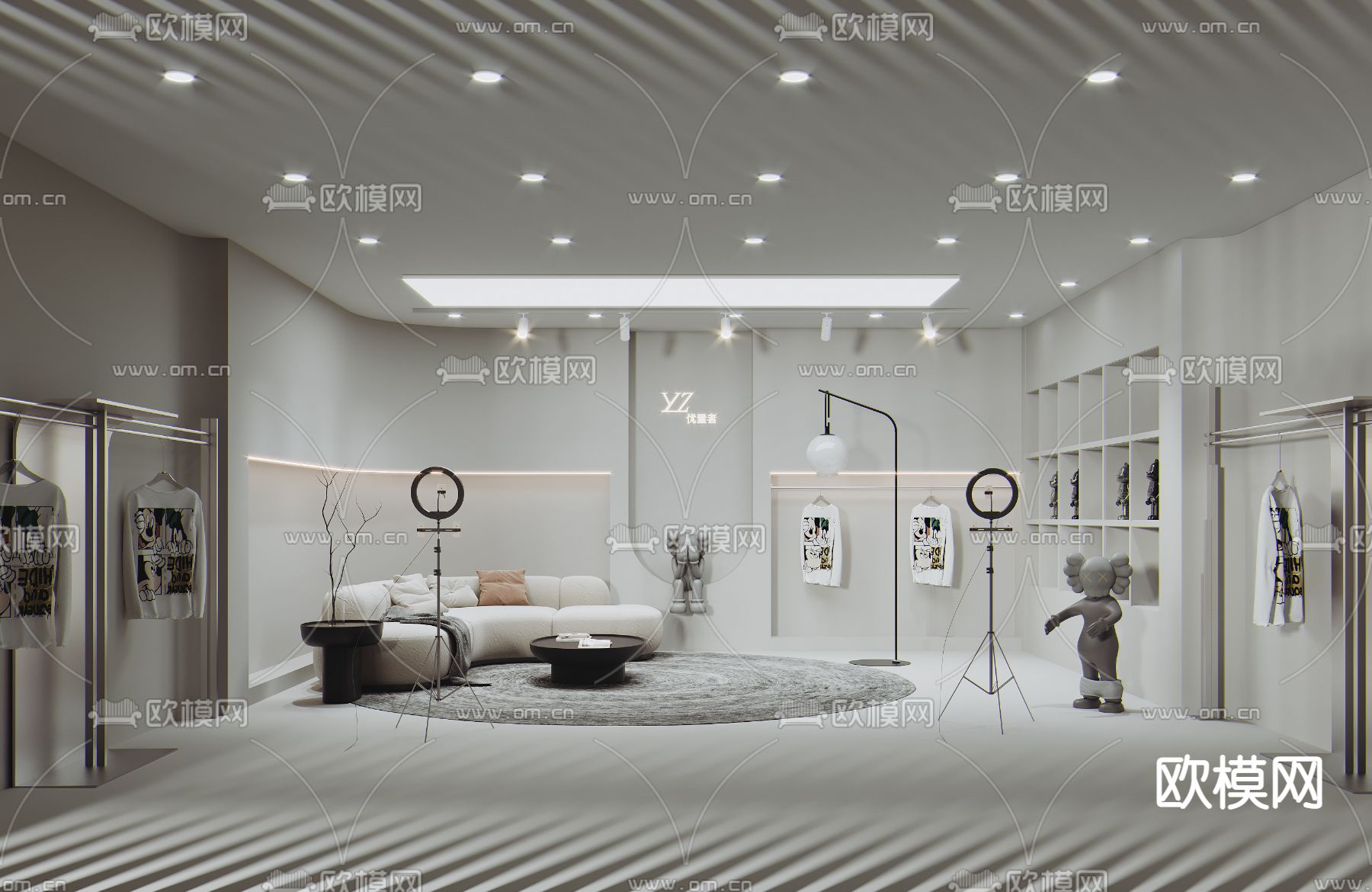 侘寂风服装带货直播间su模型下载（渲染图1）