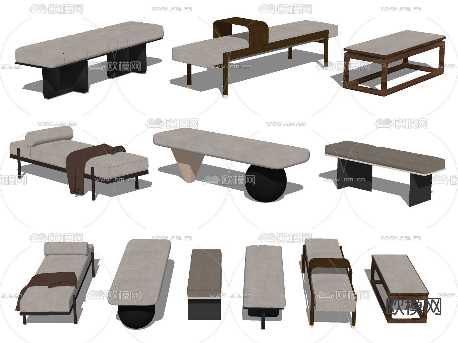 新中式长凳su模型下载（渲染图2）