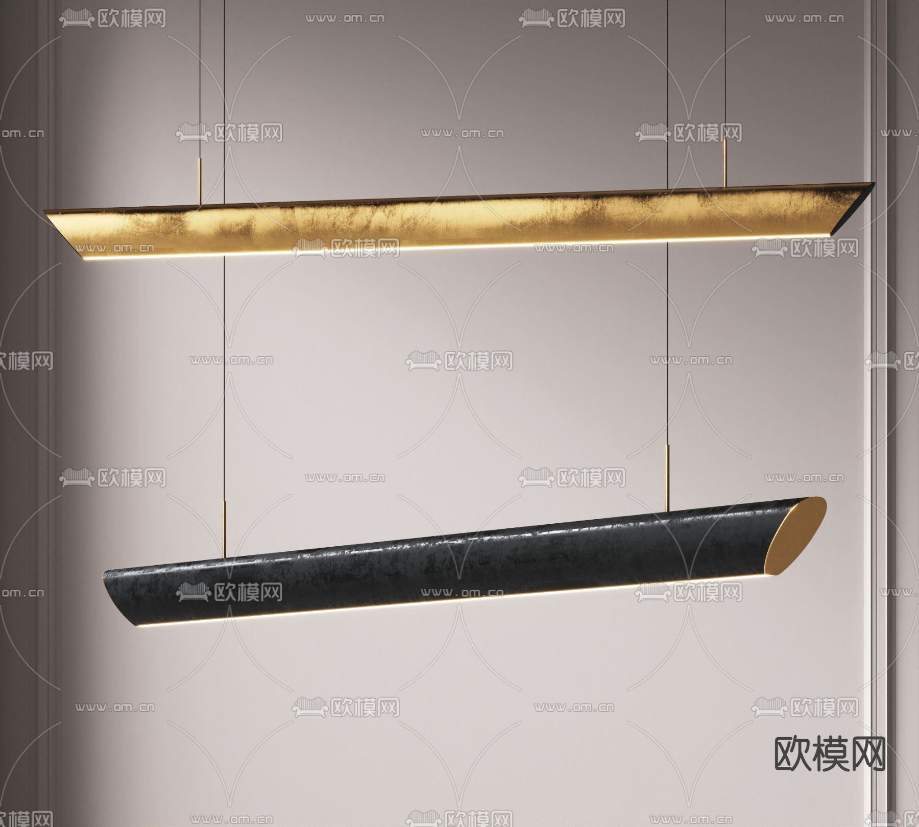 现代条形办公吊灯3d模型下载