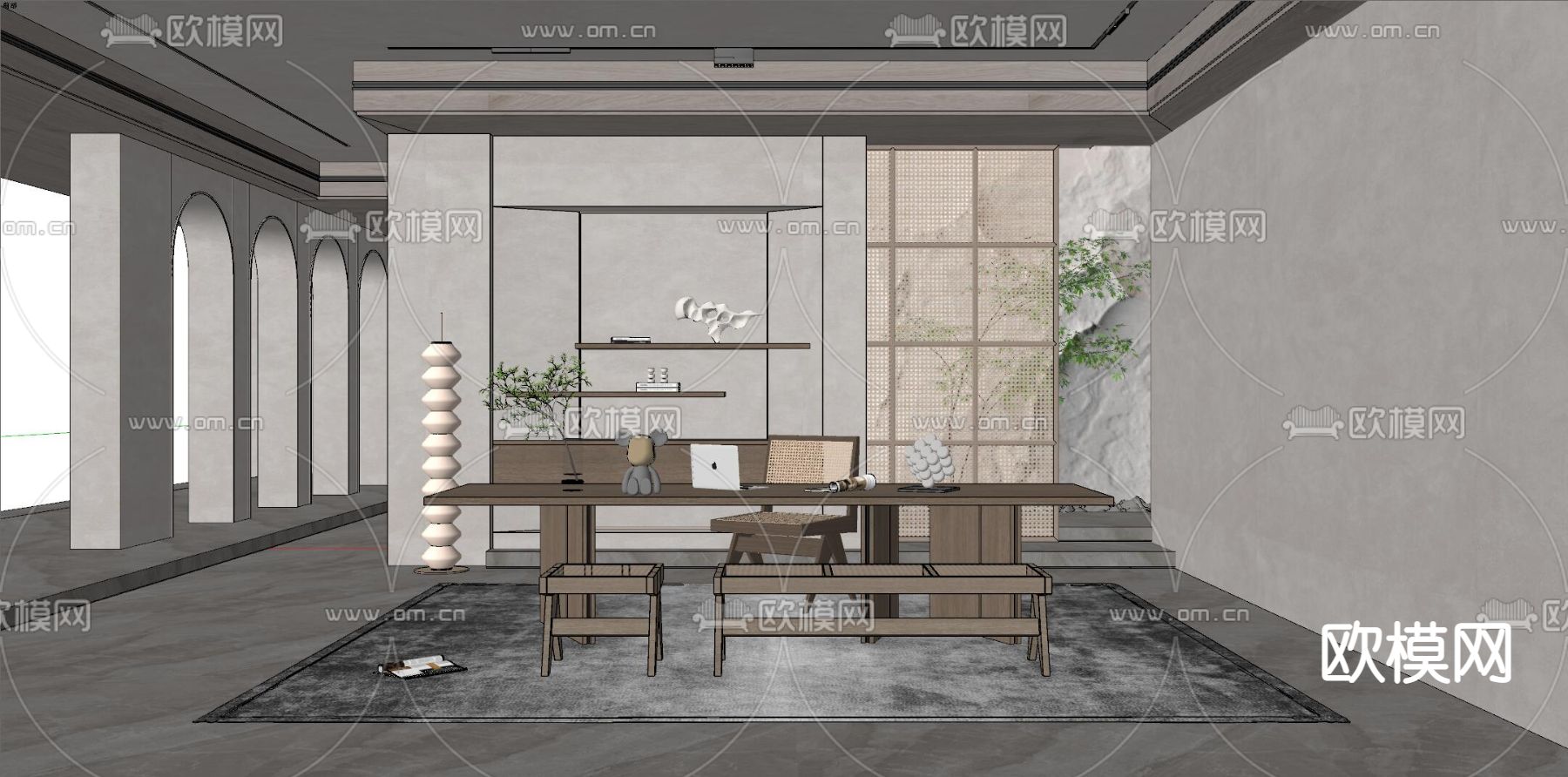 现代书房su模型下载（渲染图2）