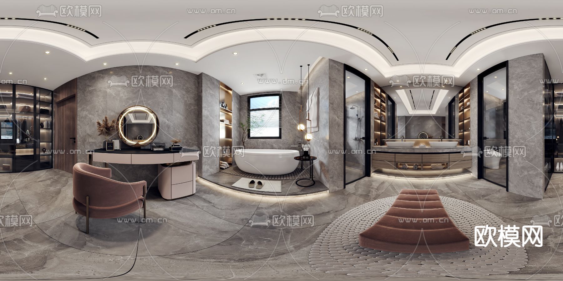 现代卫生间浴室vr全景3d模型
