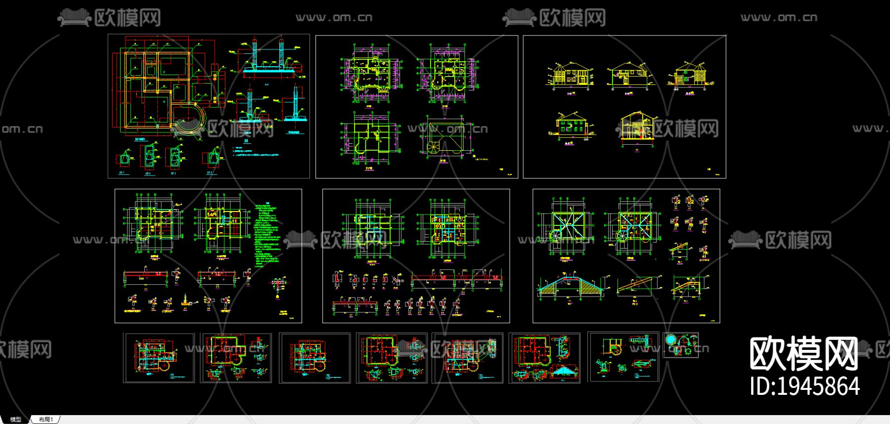 别墅建筑cad施工图下载（渲染图1）