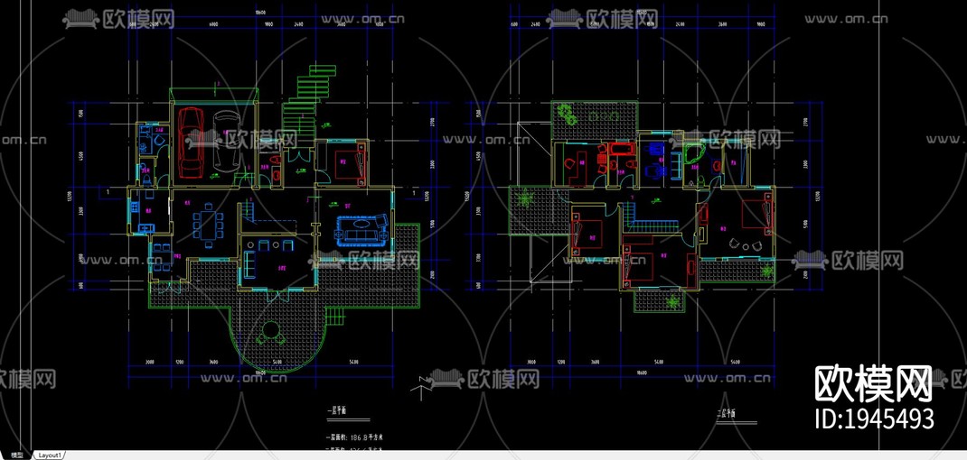 别墅建施cad施工图-免费3dmax模型库-欧模网