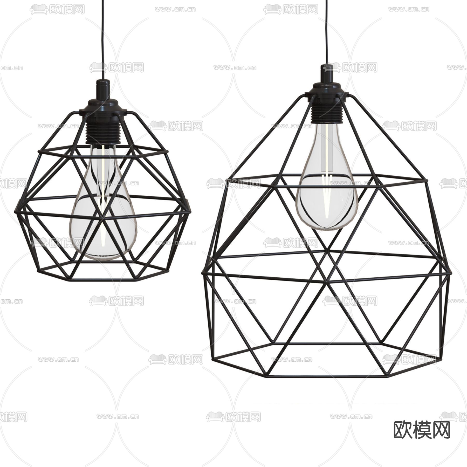 工业风铁艺吊灯3d模型下载（渲染图1）