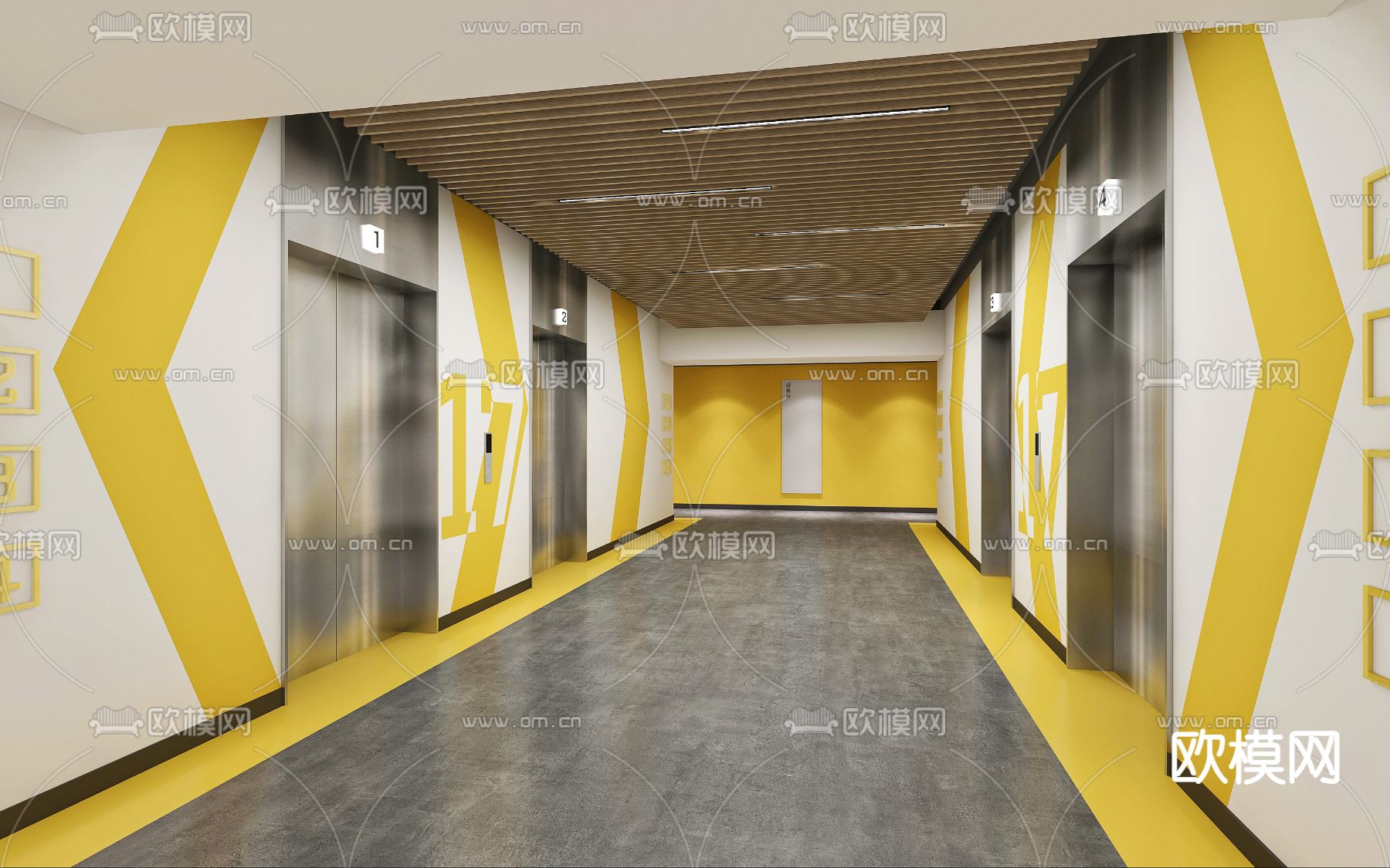 现代走廊电梯厅3d模型下载