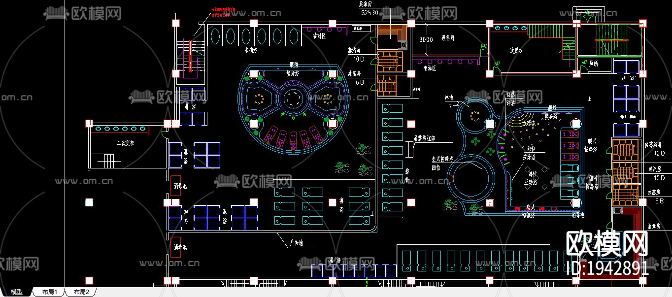 桑拿水疗城cad平面图下载