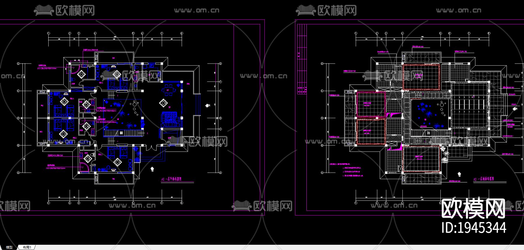 别墅cad施工图下载（渲染图4）