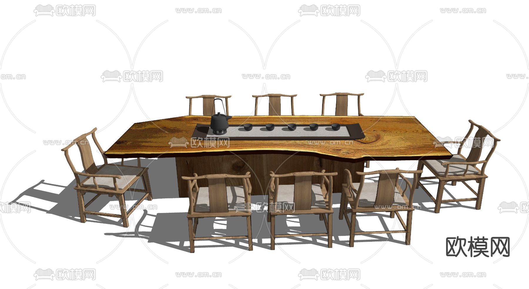 新中式实木茶桌椅su模型下载（渲染图2）