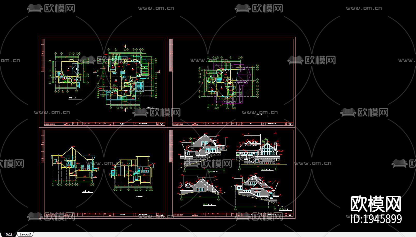 别墅建筑cad施工图-免费3dmax模型库-欧模网