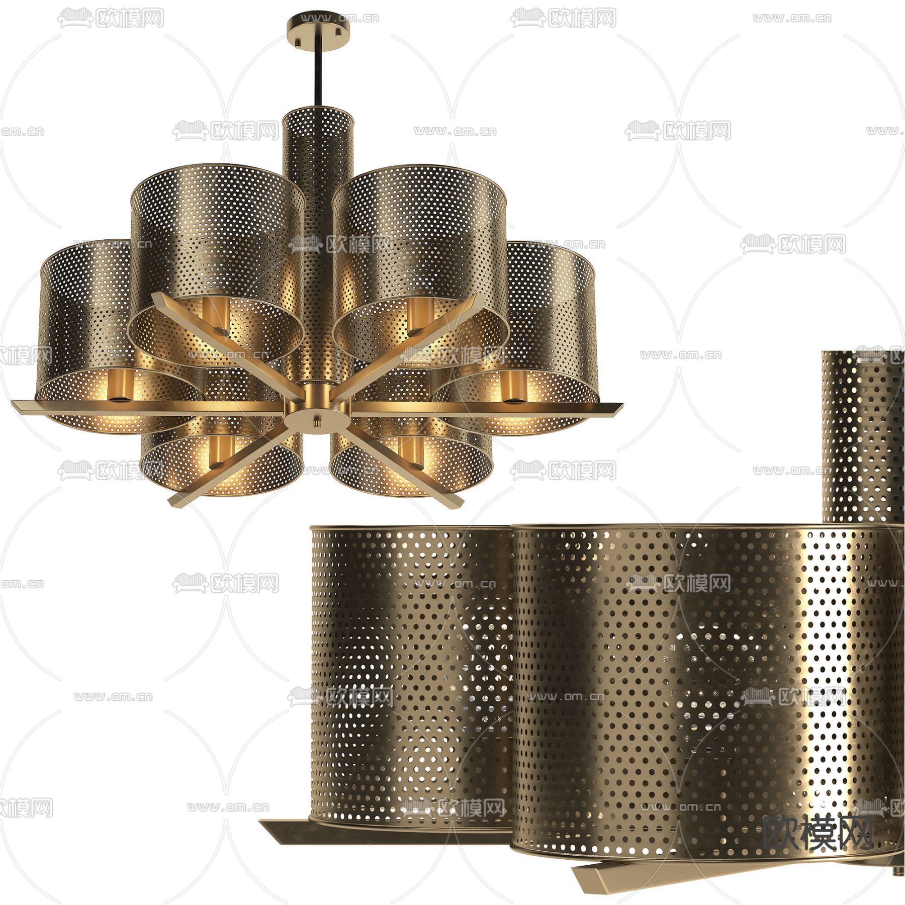 工业风金属镂空吊灯3d模型下载（渲染图2）
