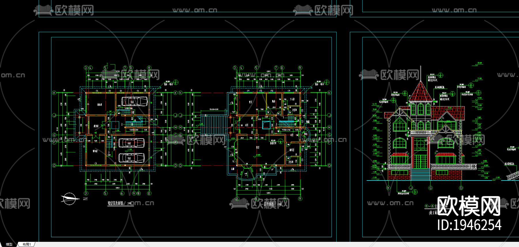 别墅建筑cad施工图下载（渲染图2）