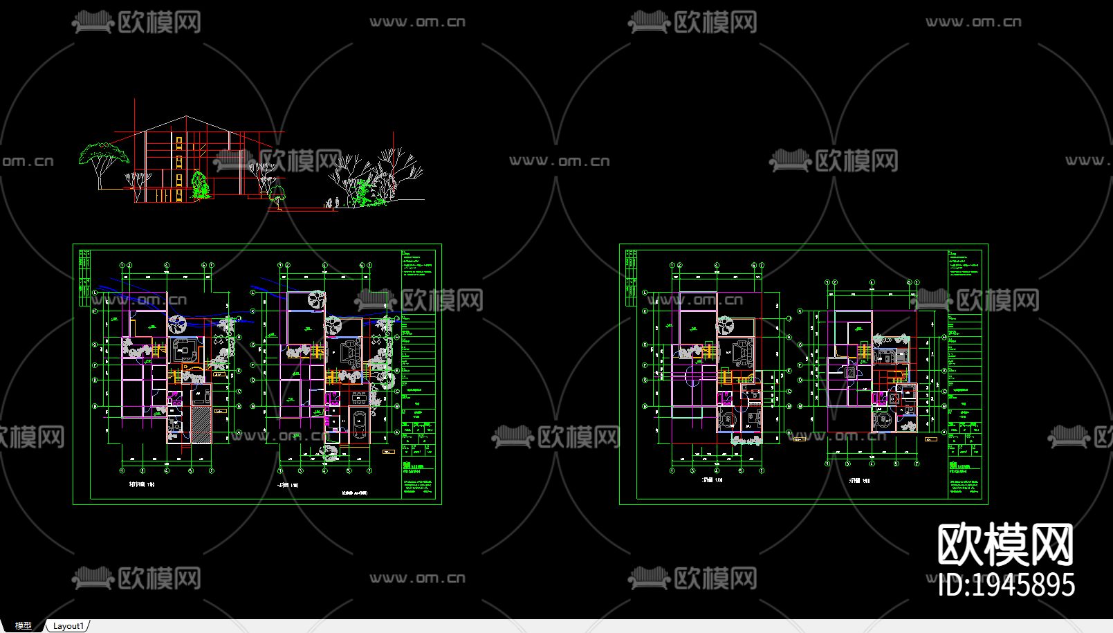 别墅建筑cad施工图下载（渲染图4）