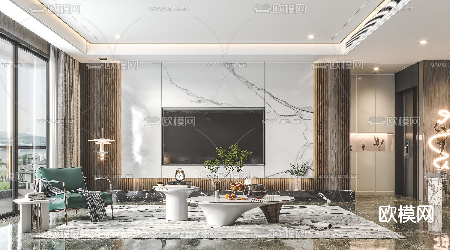 现代轻奢客厅3d模型下载