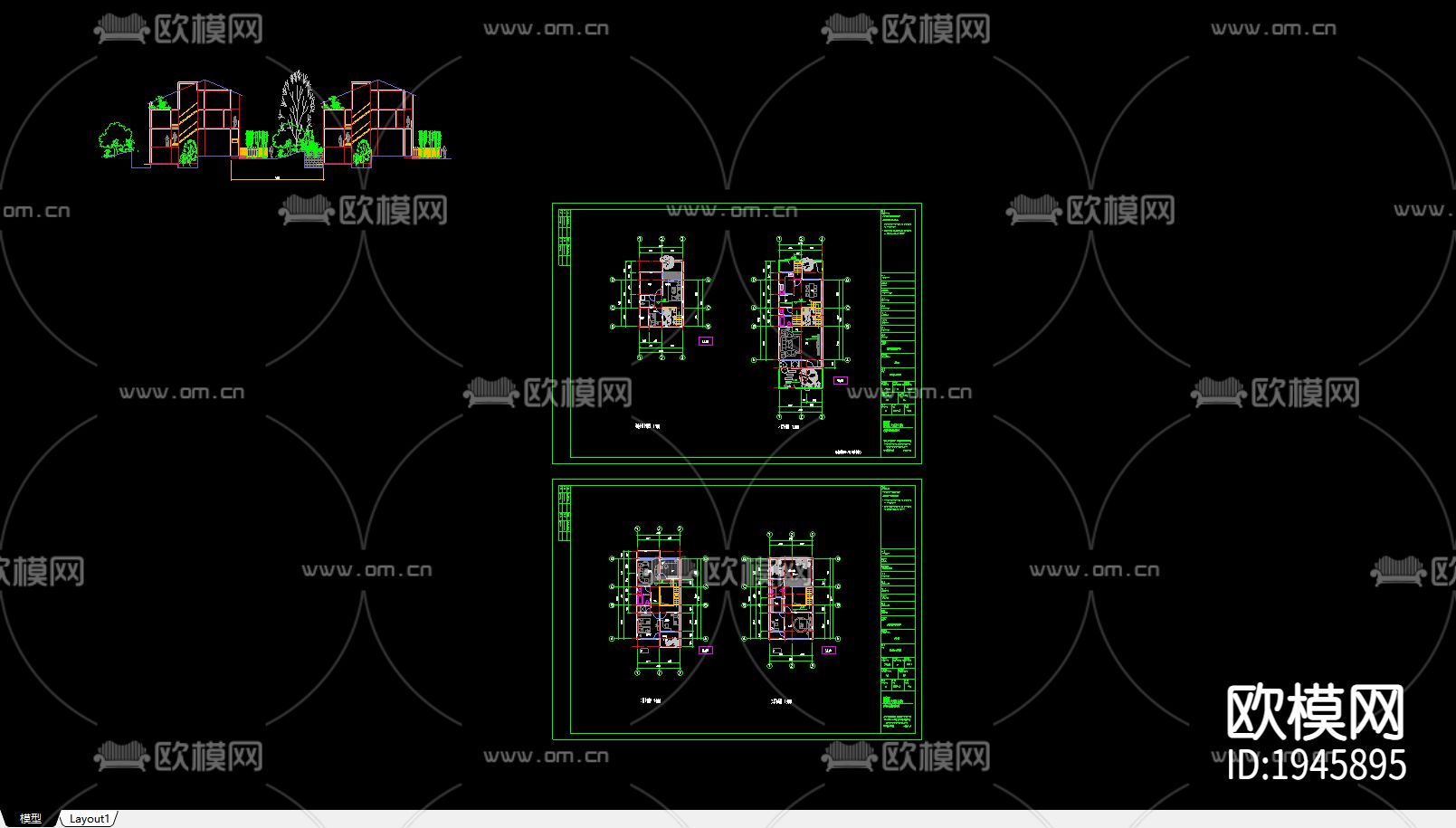 别墅建筑cad施工图下载（渲染图3）