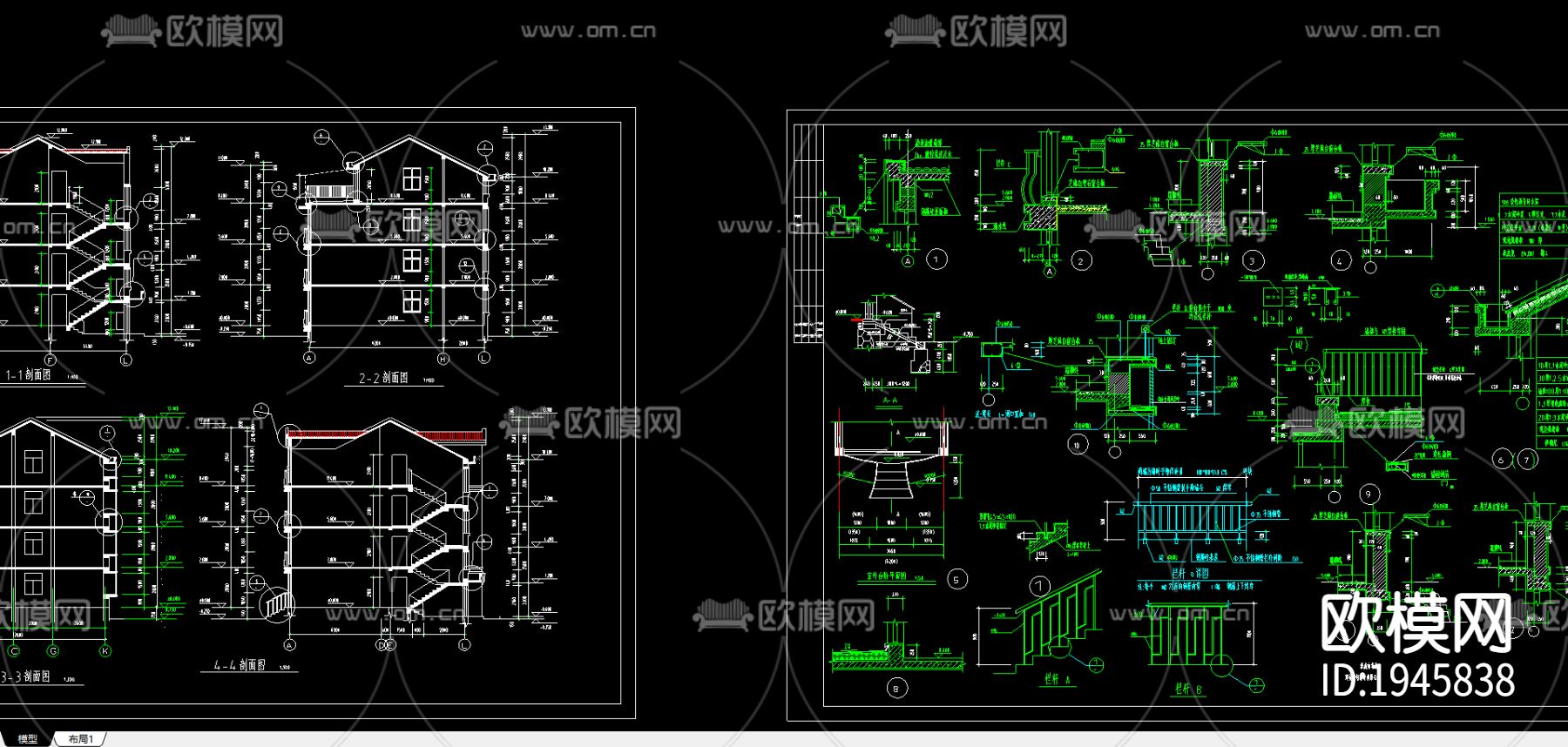 别墅建筑cad施工图下载（渲染图2）