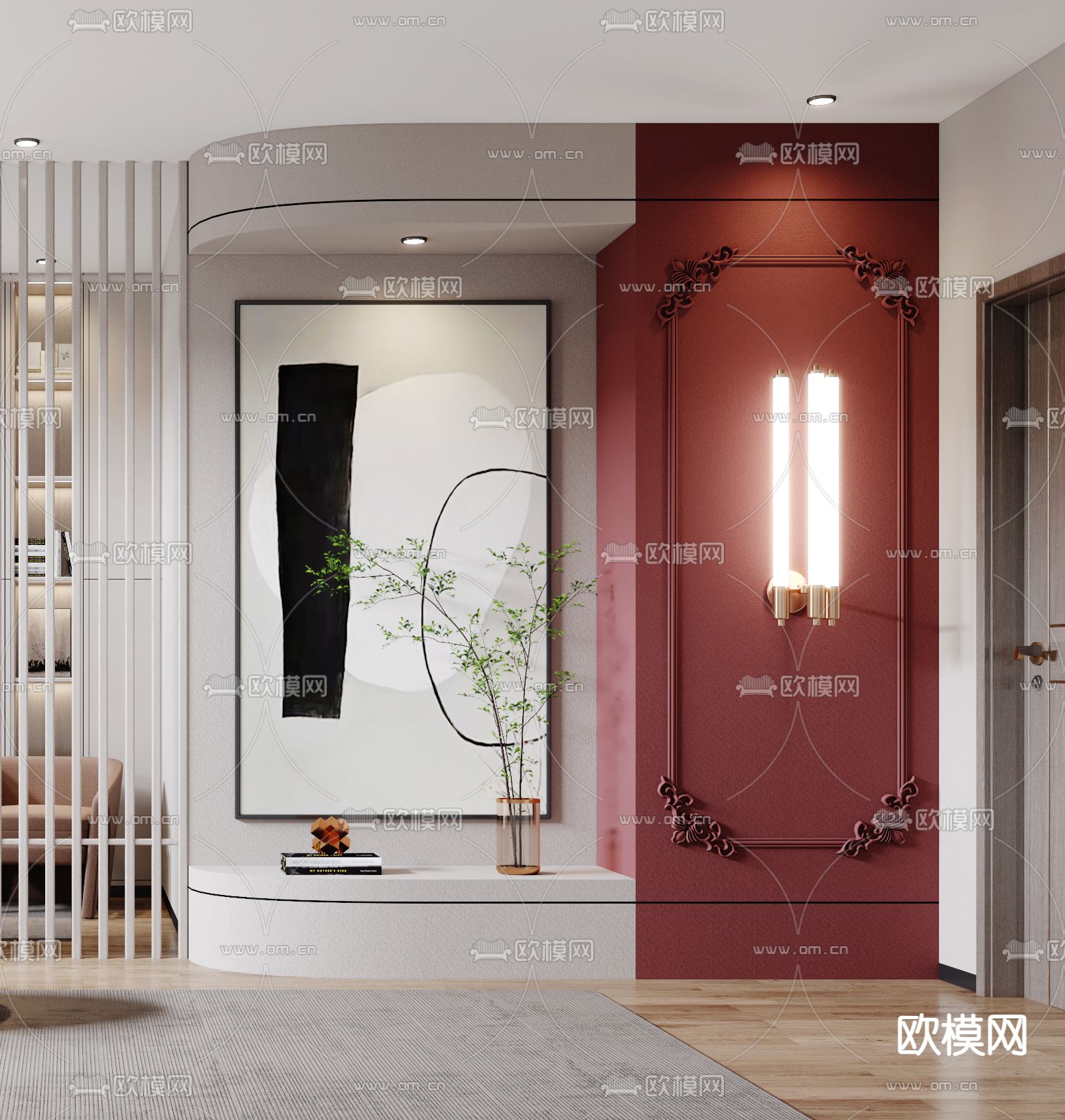 简欧入户门厅玄关3d模型下载（渲染图2）