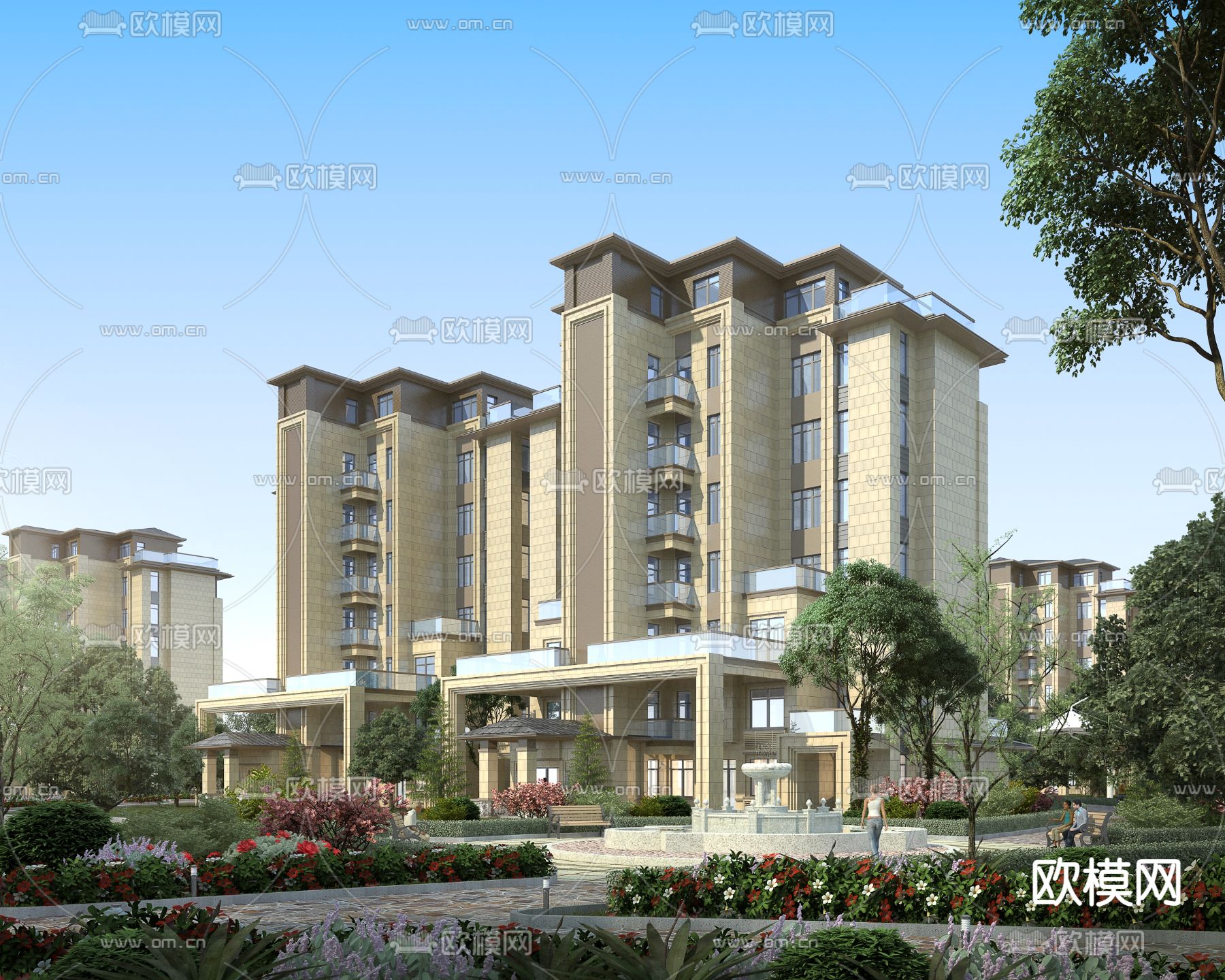 欧式小区住宅外观3d模型下载_ID11798416_3dmax免费模型-欧模网