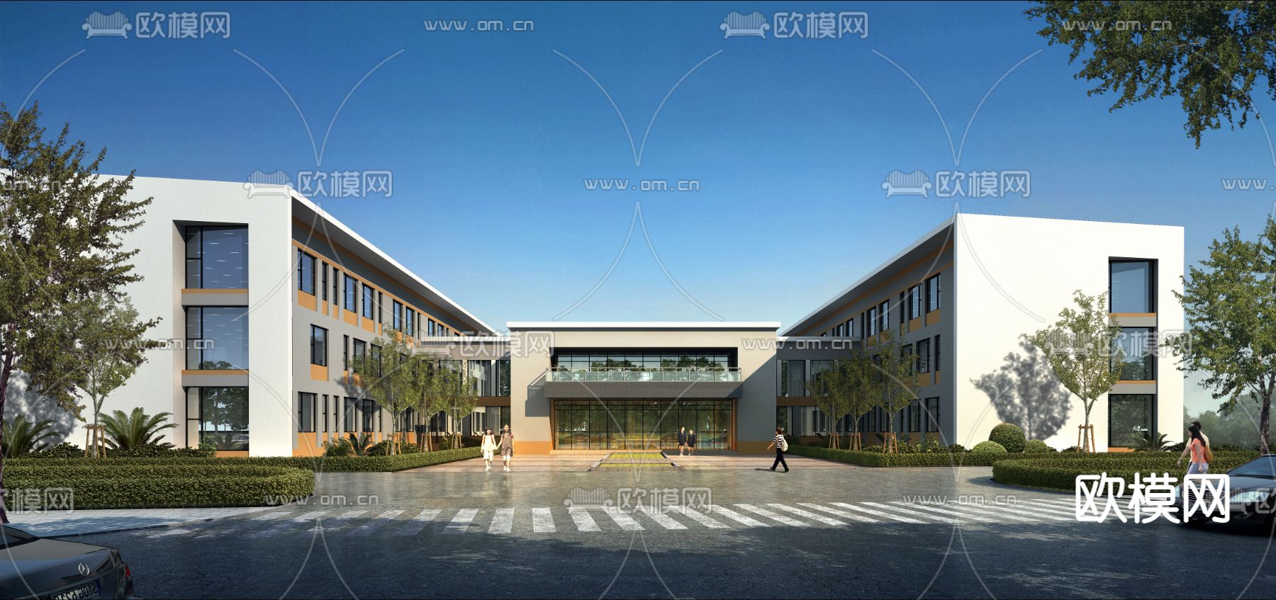 现代小学教学楼外观3d模型下载