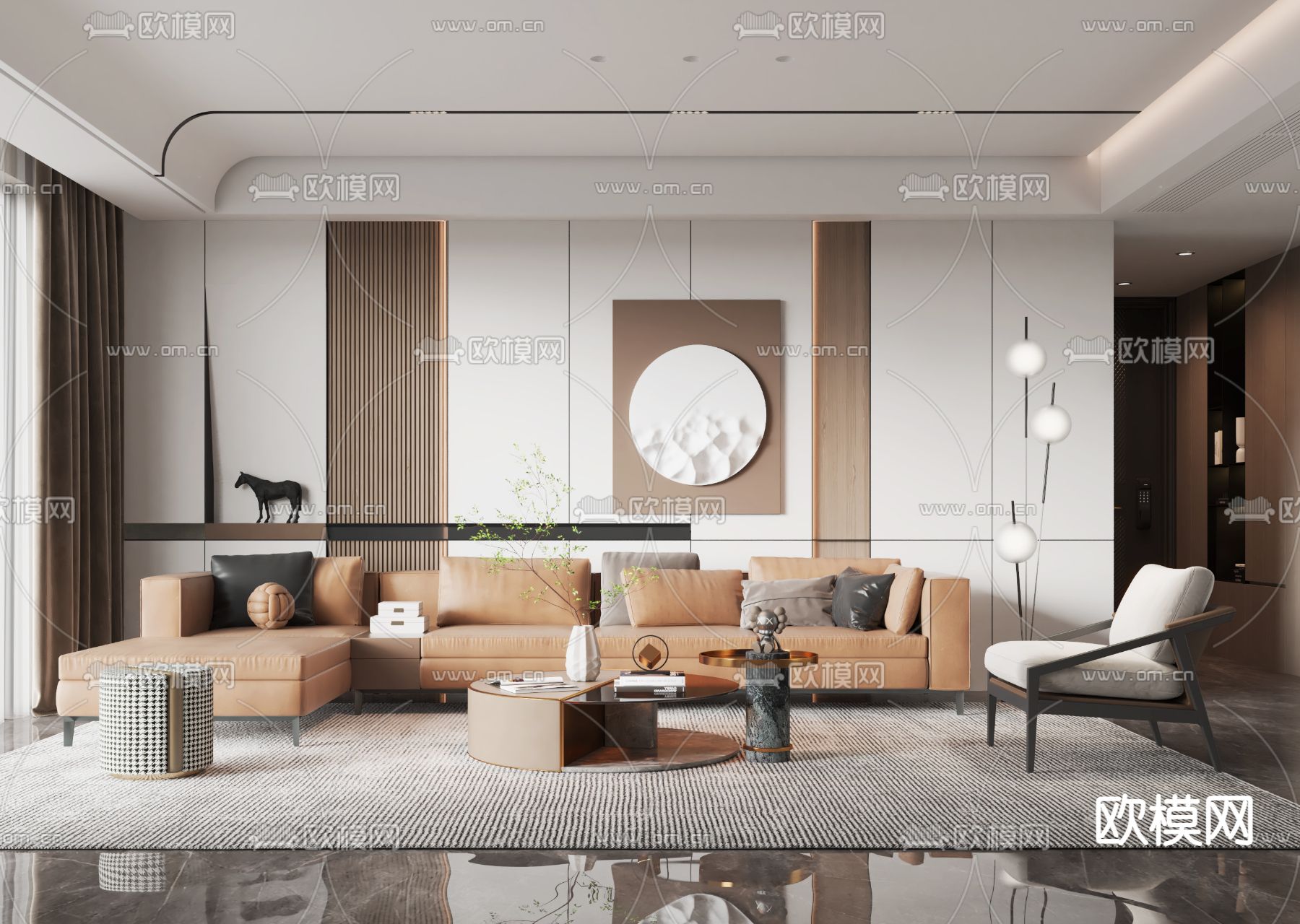 现代皮革转角沙发组合3d模型下载