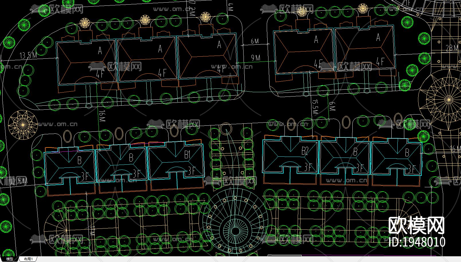 小区建筑cad施工图下载（渲染图3）
