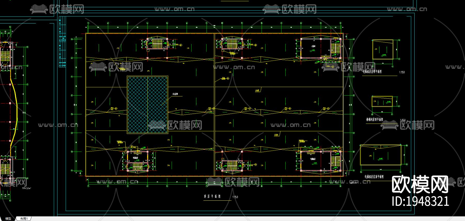 商场平面建筑图cad图库下载（渲染图1）