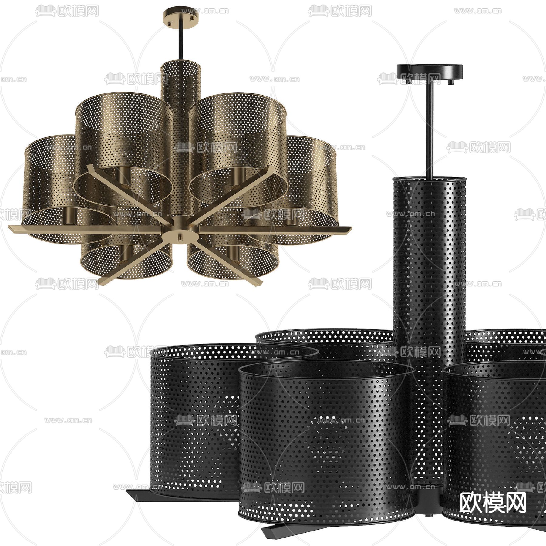 工业风金属镂空吊灯3d模型下载（渲染图3）