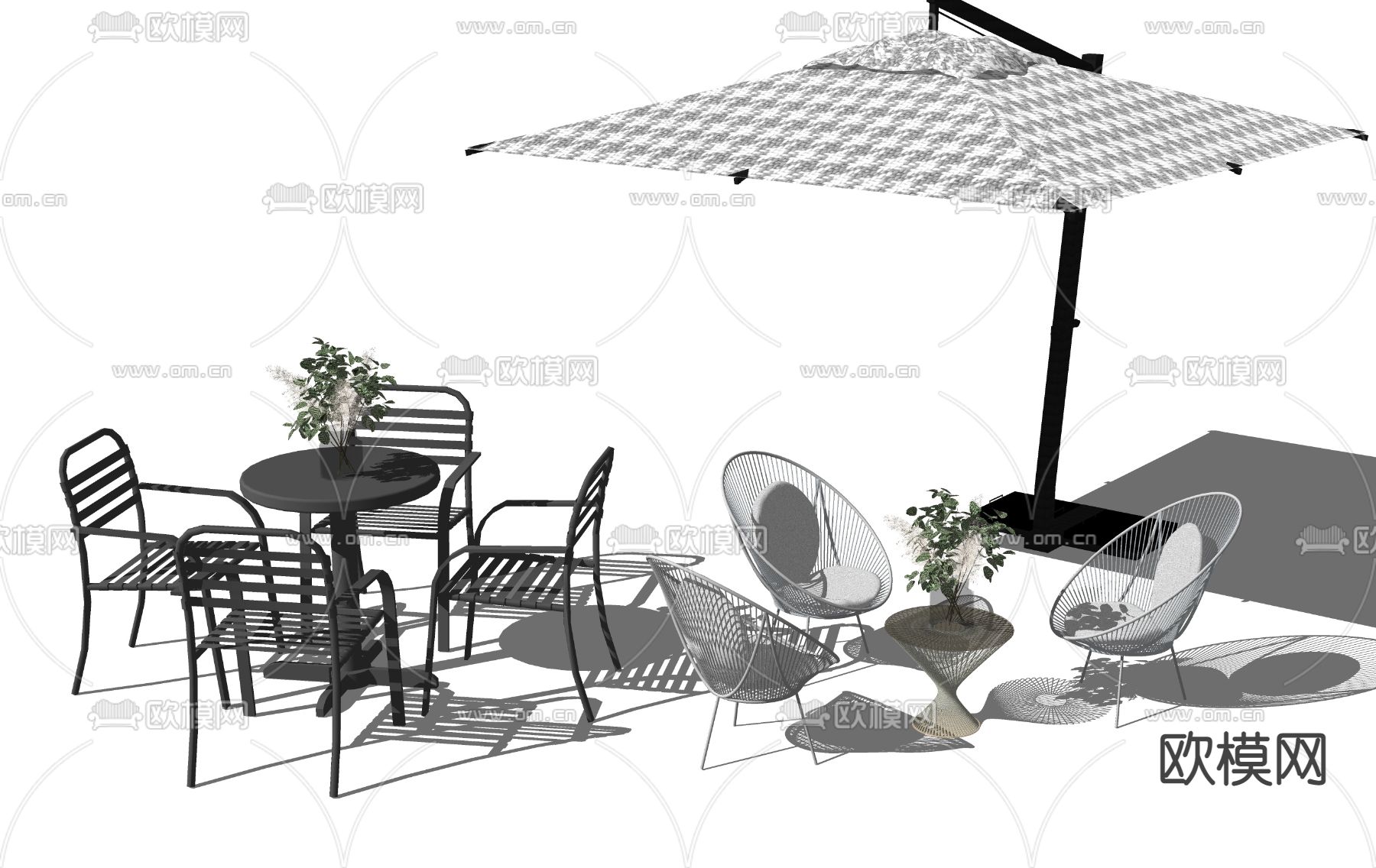 现代户外休闲桌椅su模型下载（渲染图2）