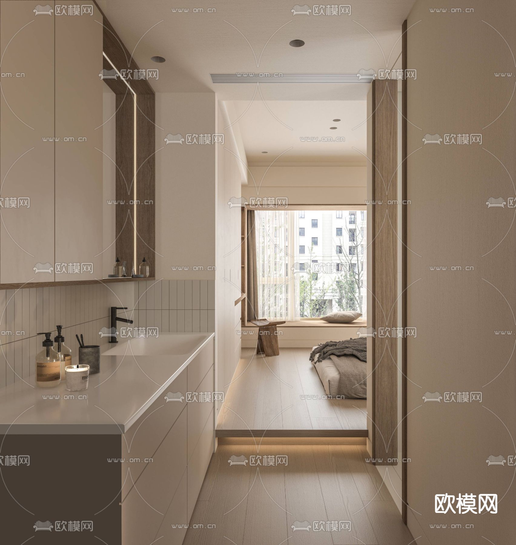 侘寂风单身公寓3d模型下载（渲染图5）