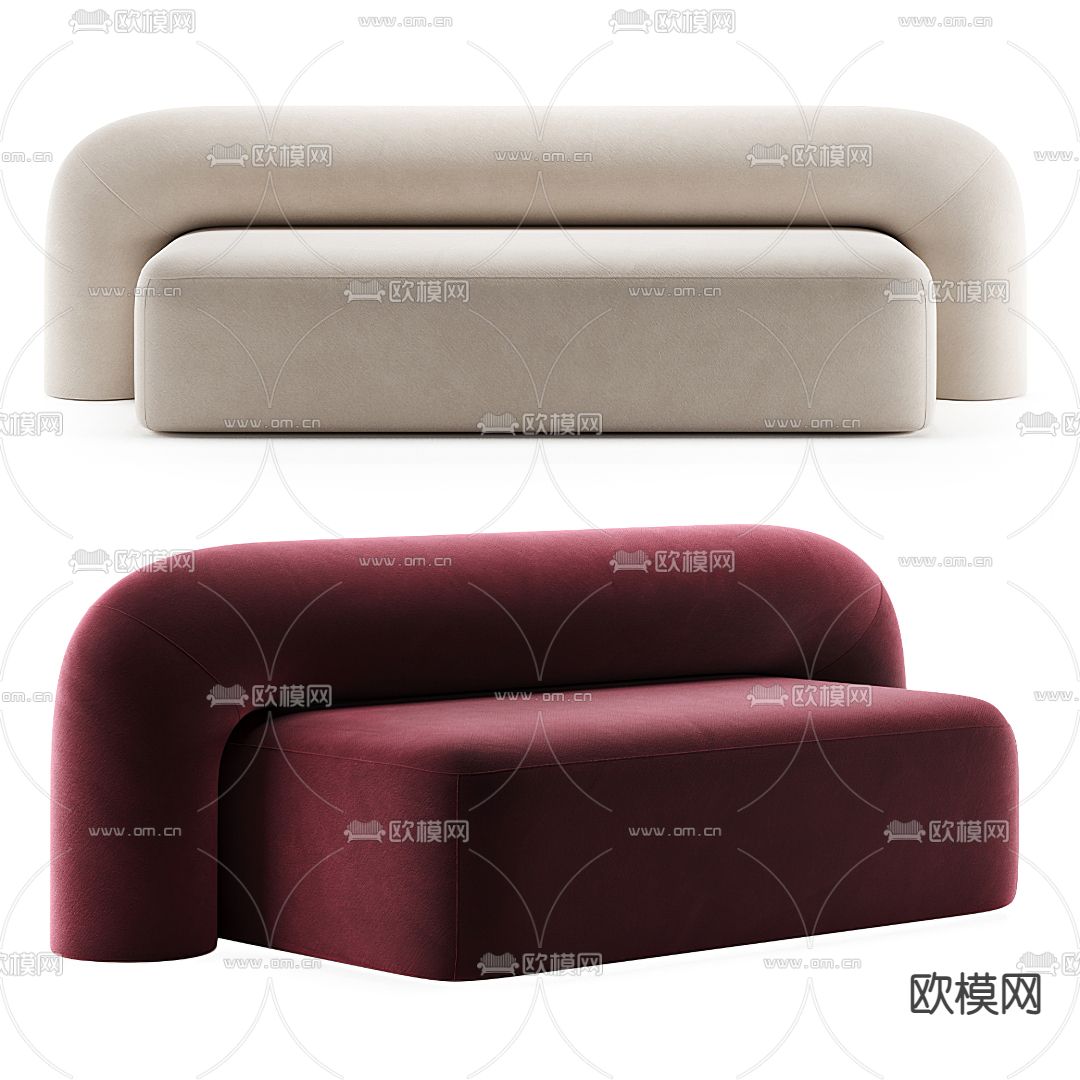 侘寂布艺双人沙发3d模型下载（渲染图3）