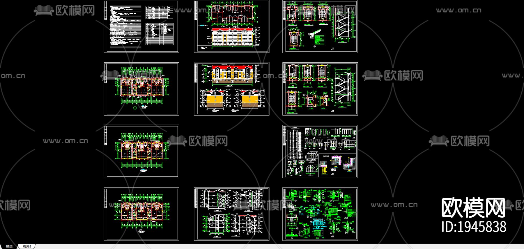 别墅建筑cad施工图下载（渲染图3）