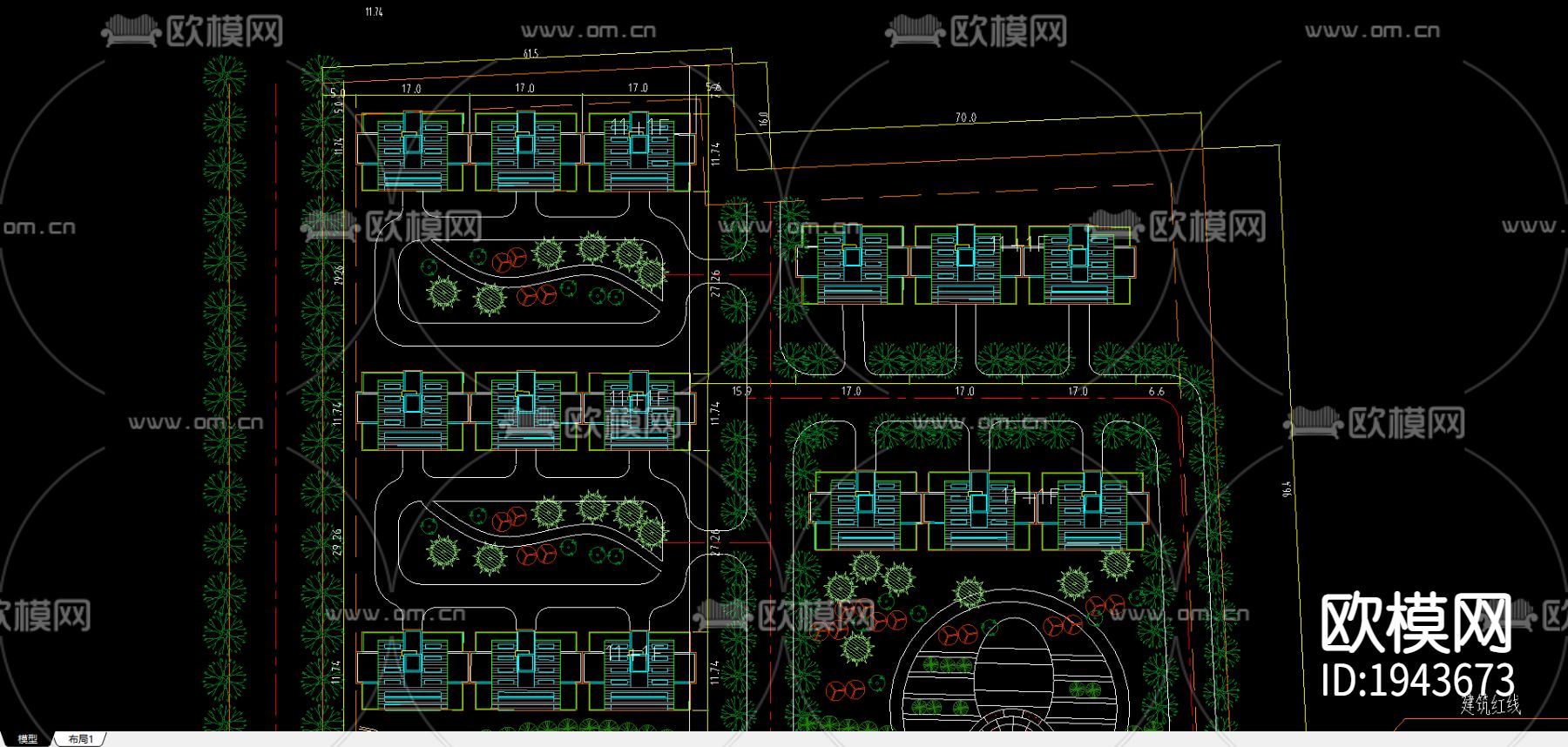 小区景观规划cad施工图下载（渲染图1）