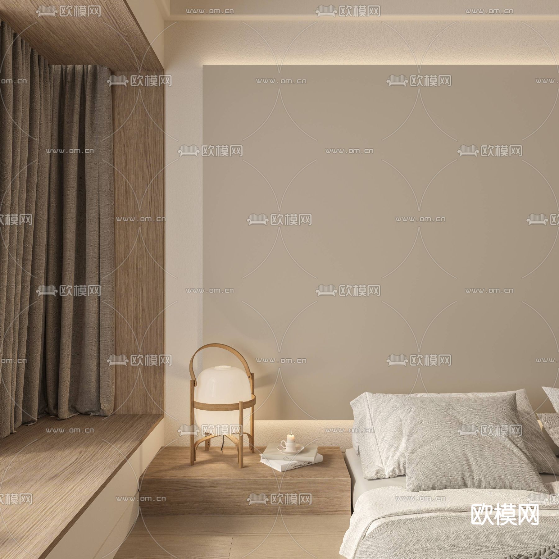 侘寂风单身公寓3d模型下载（渲染图3）