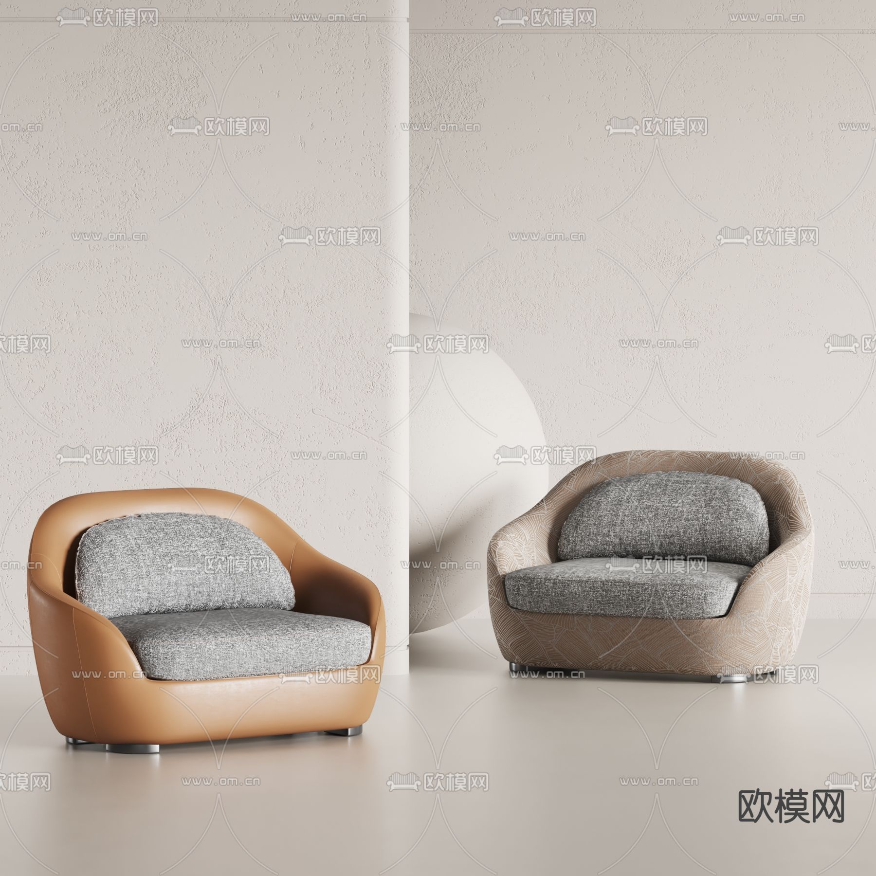 现代布艺单人沙发3d模型下载