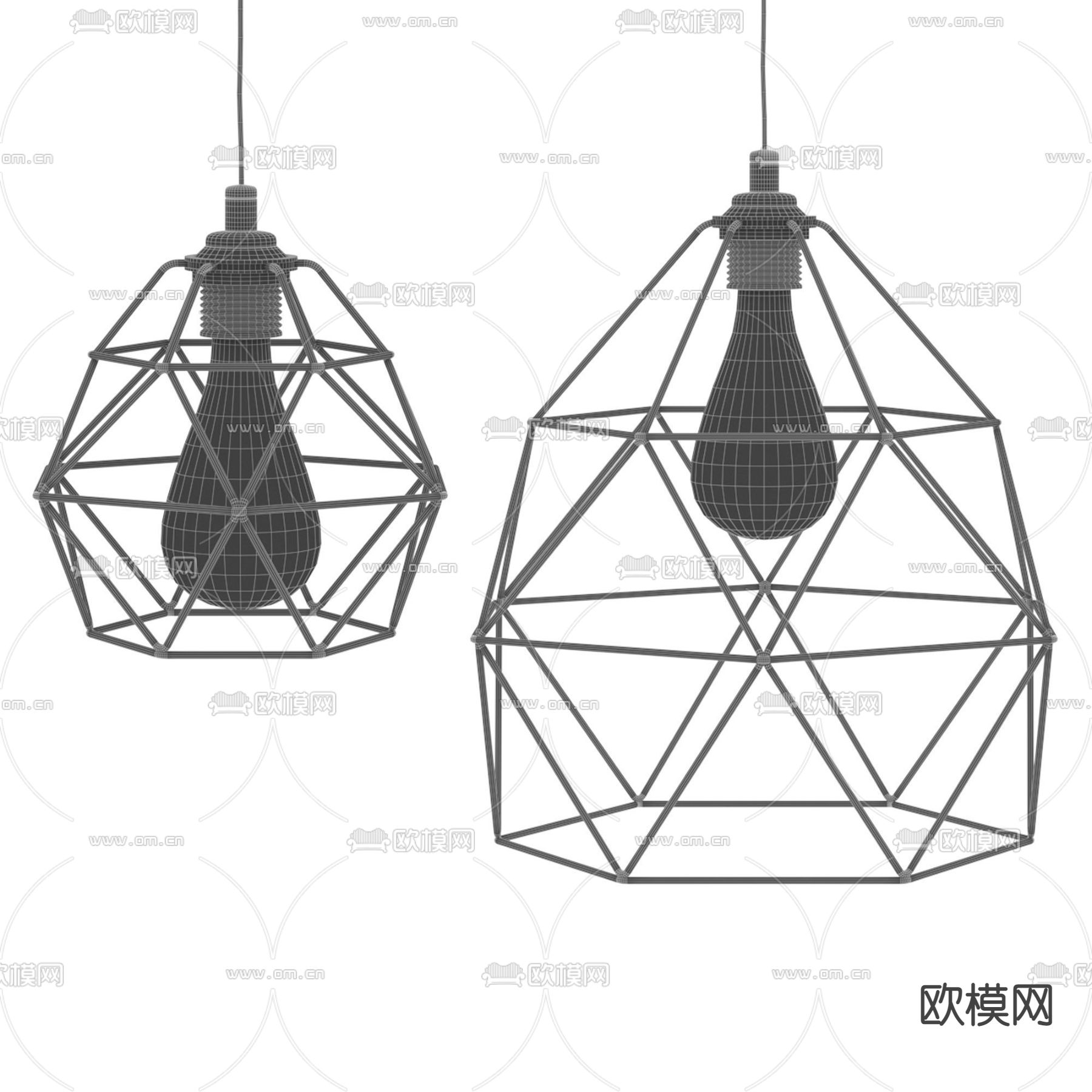 工业风铁艺吊灯3d模型下载（渲染图4）