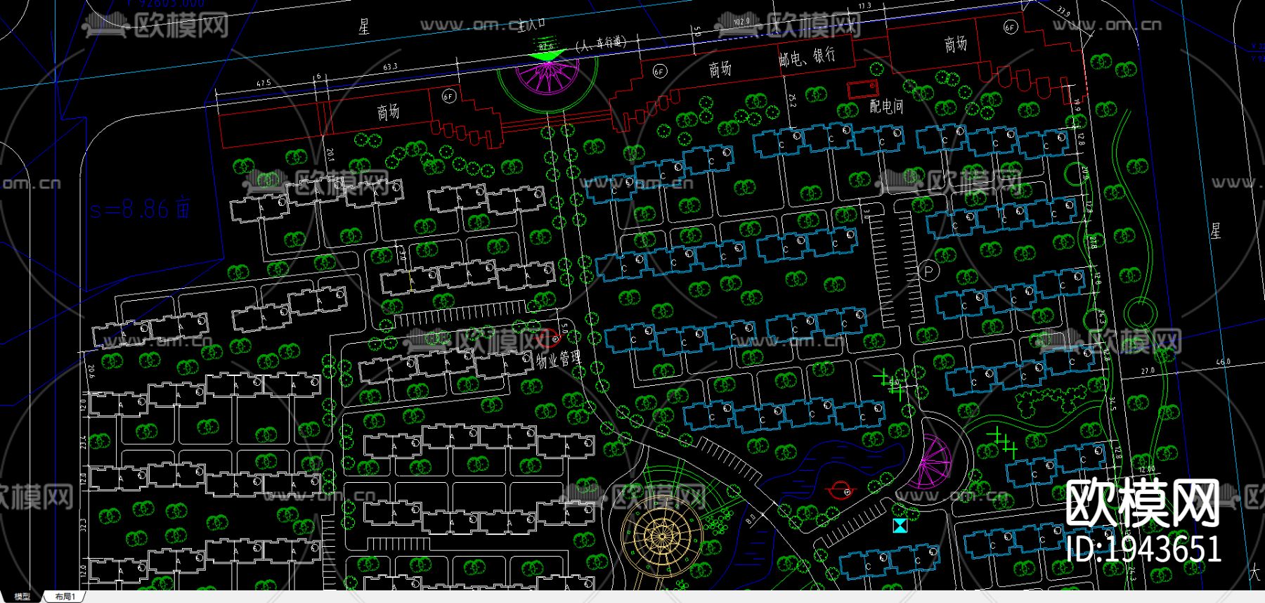 小区景观规划cad施工图下载（渲染图2）