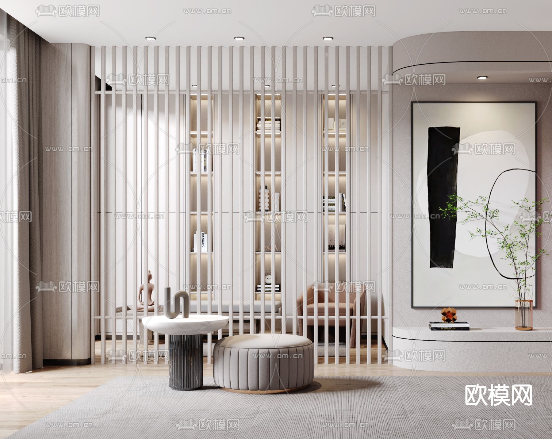 简欧入户门厅玄关3d模型下载（渲染图3）