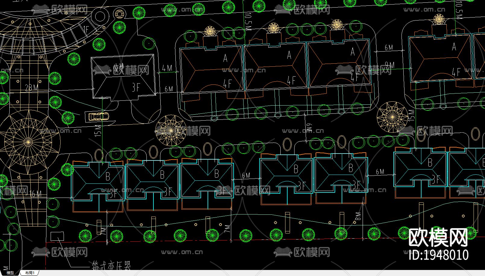 小区建筑cad施工图下载（渲染图2）