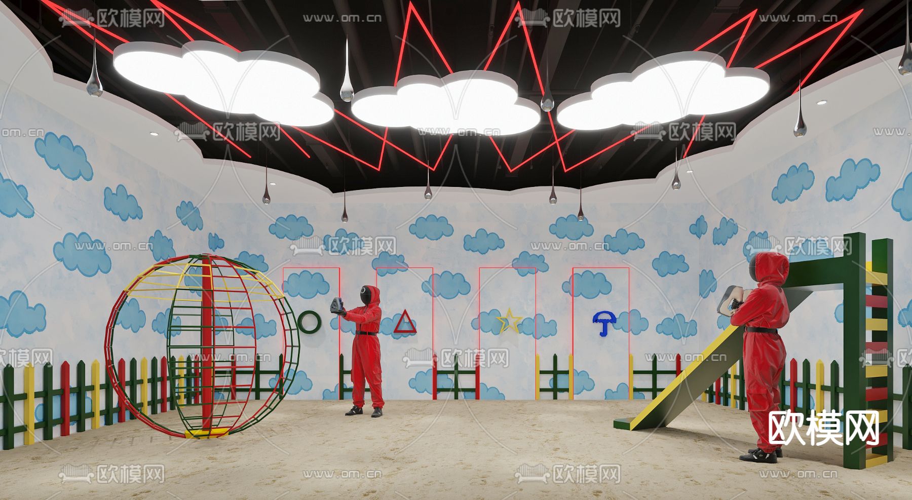 现代剧本杀鱿鱼游戏场景房3d模型下载