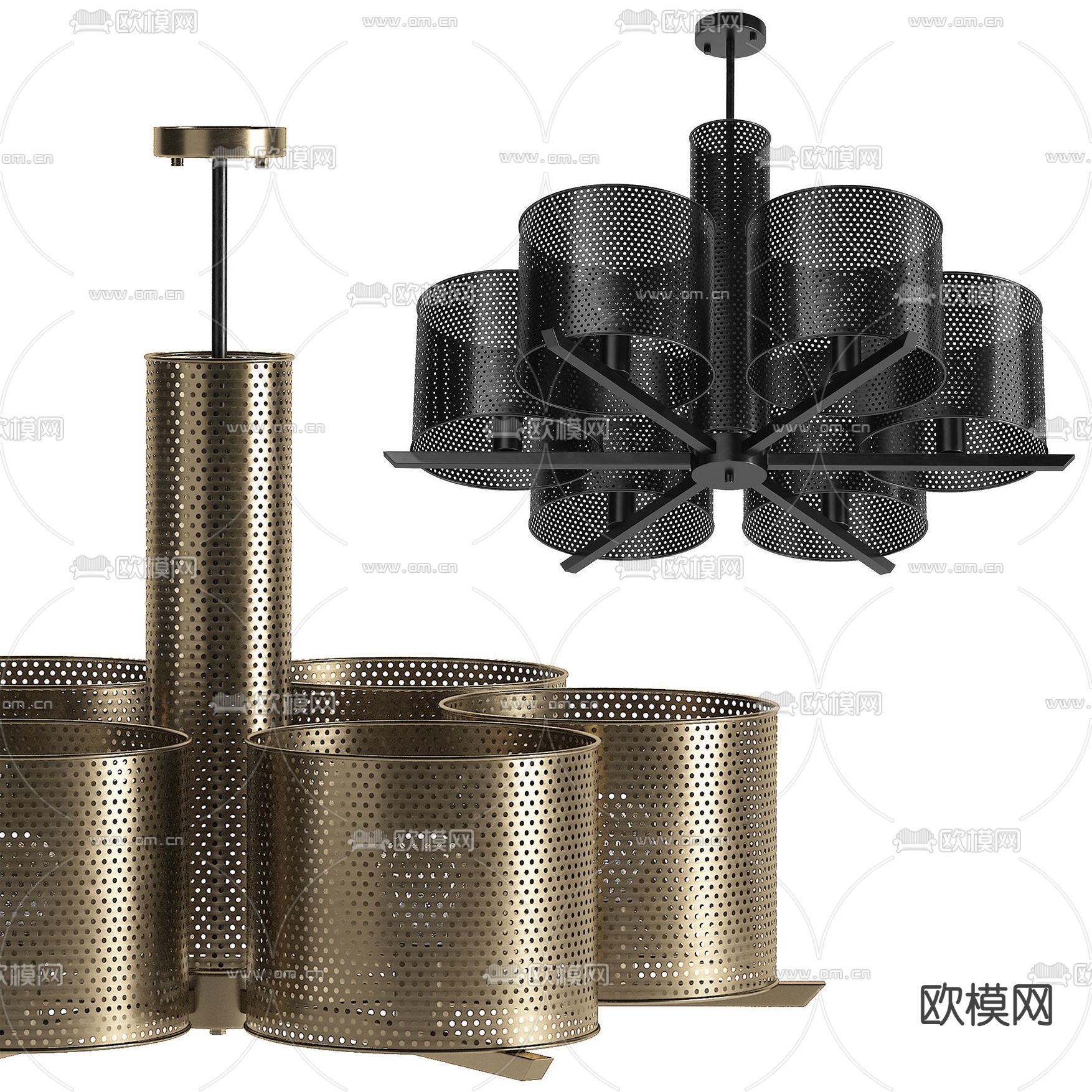 工业风金属镂空吊灯3d模型下载（渲染图1）