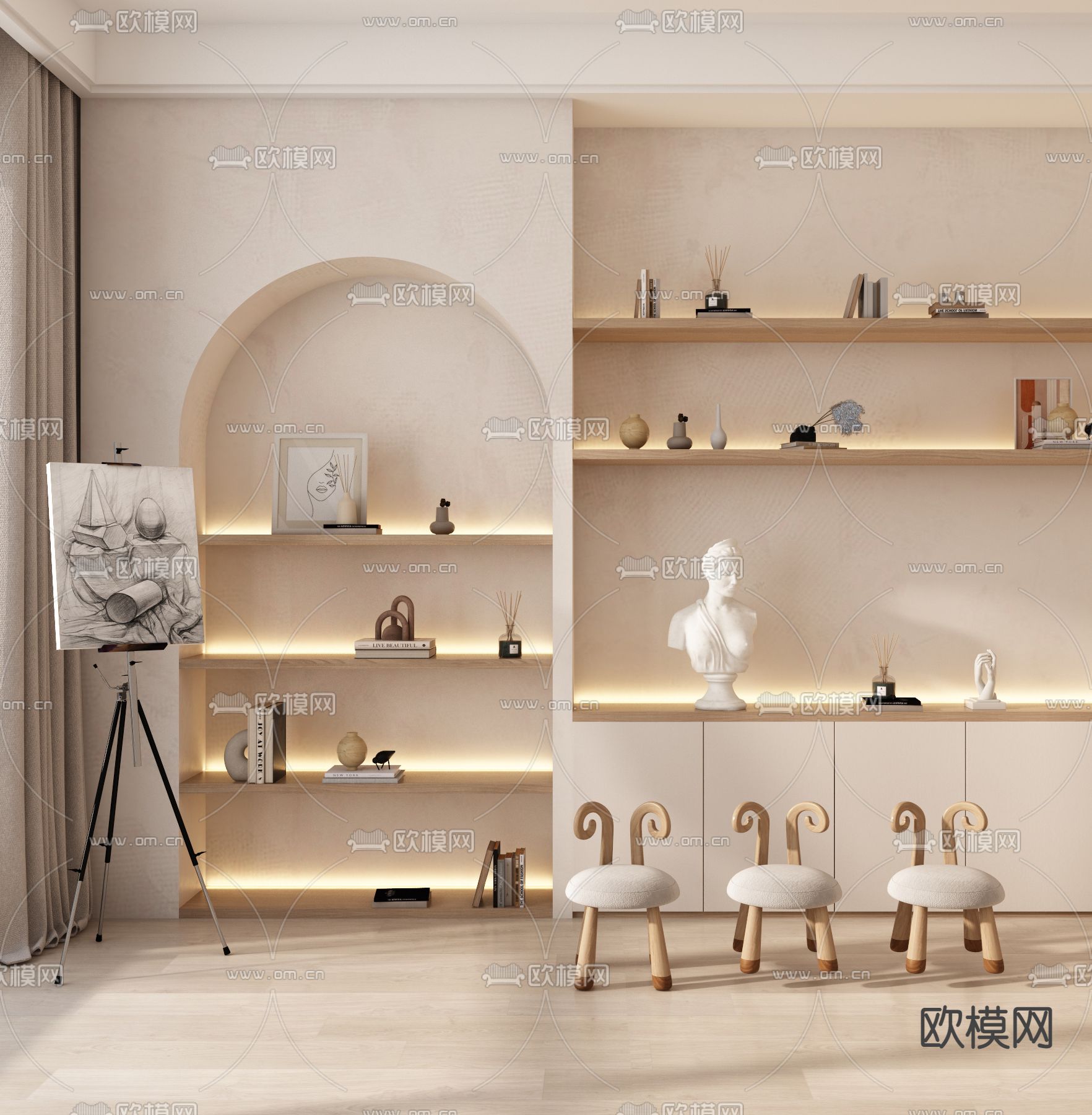 侘寂风美术室画室3d模型下载（渲染图2）