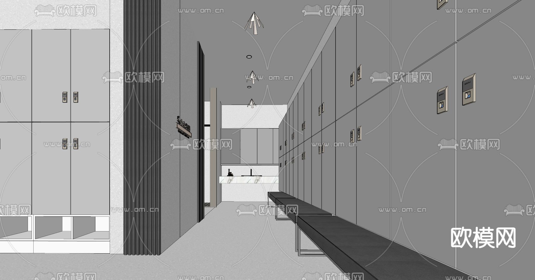 现代健身房更衣室su模型下载（渲染图2）