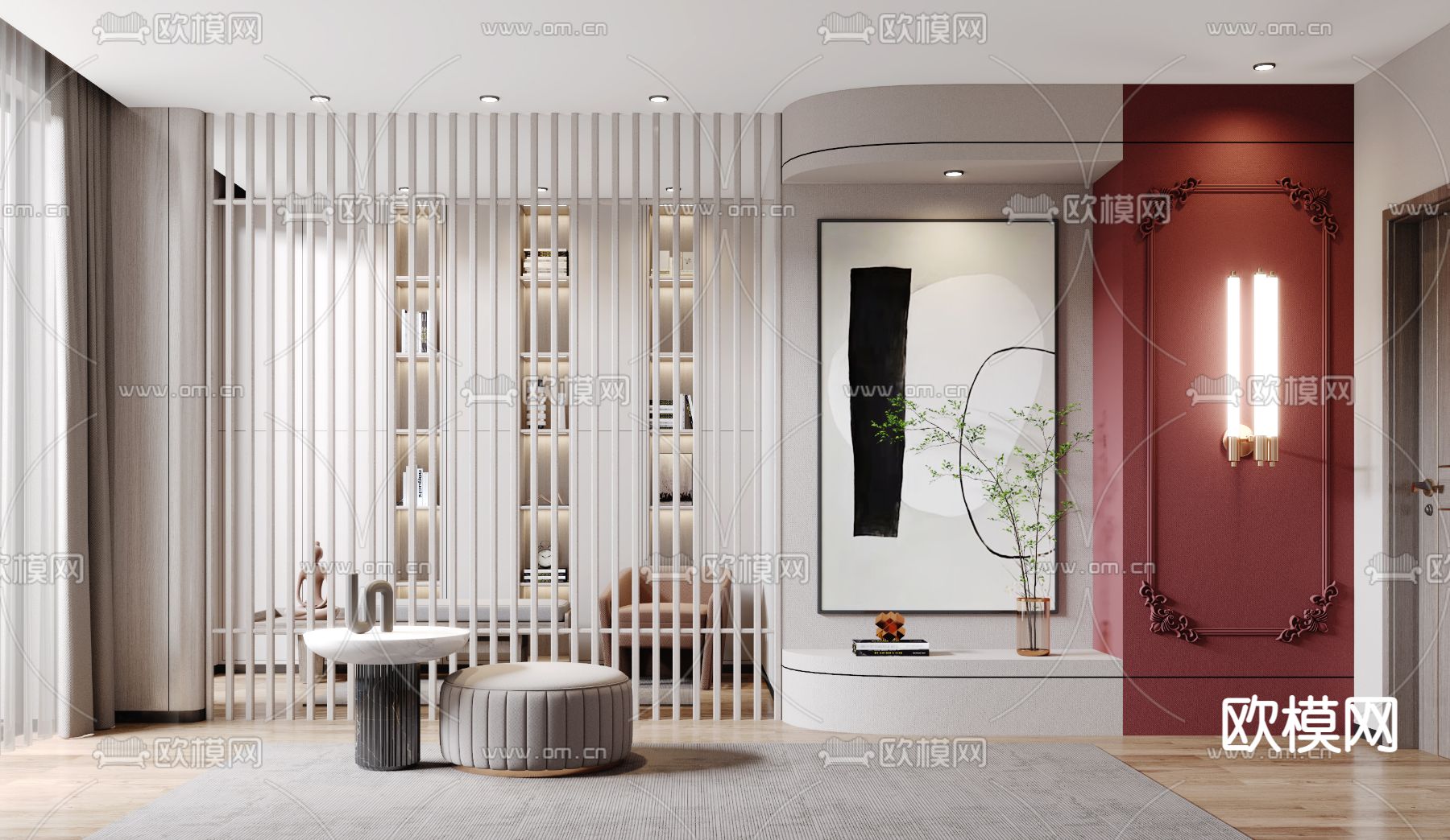 简欧入户门厅玄关3d模型下载（渲染图4）