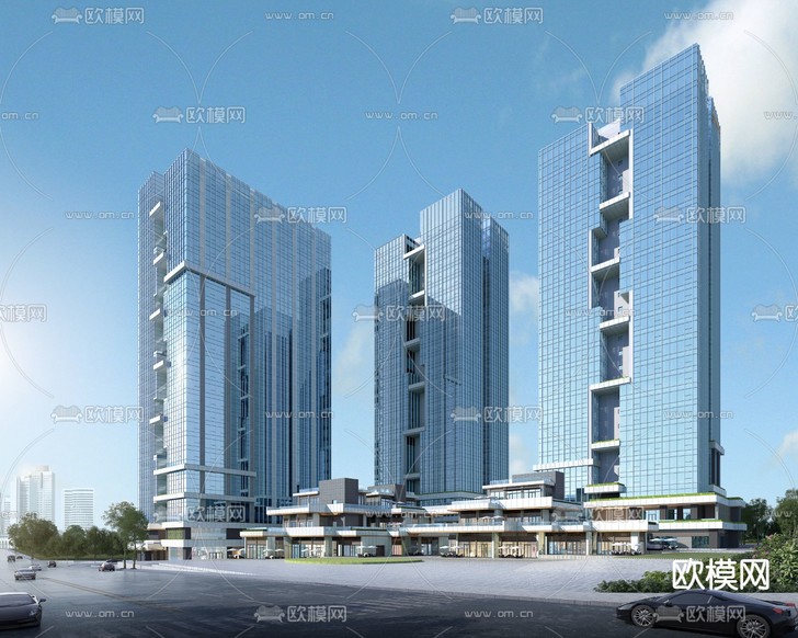 现代高层办公楼外观3d模型下载