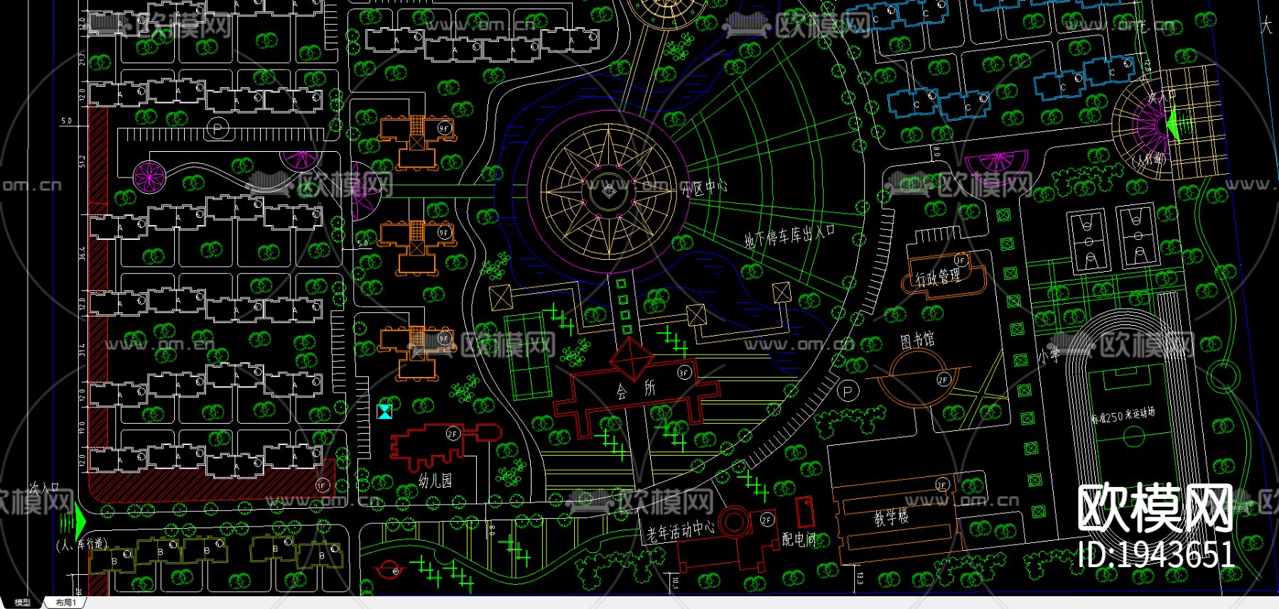 小区景观规划cad施工图下载（渲染图3）