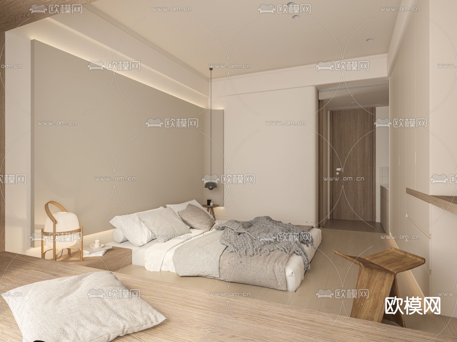 侘寂风单身公寓3d模型下载（渲染图4）