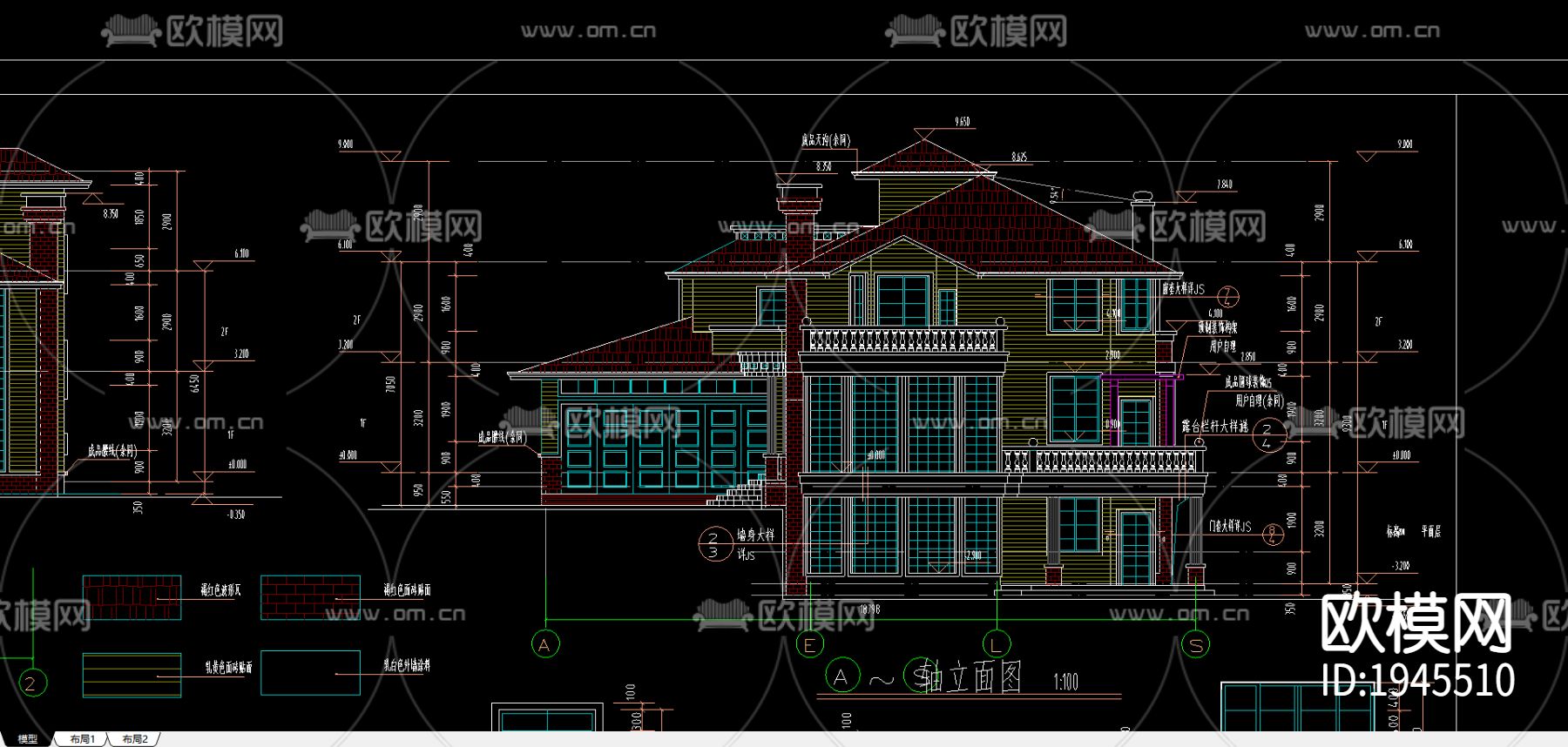 别墅建施cad施工图-免费3dmax模型库-欧模网