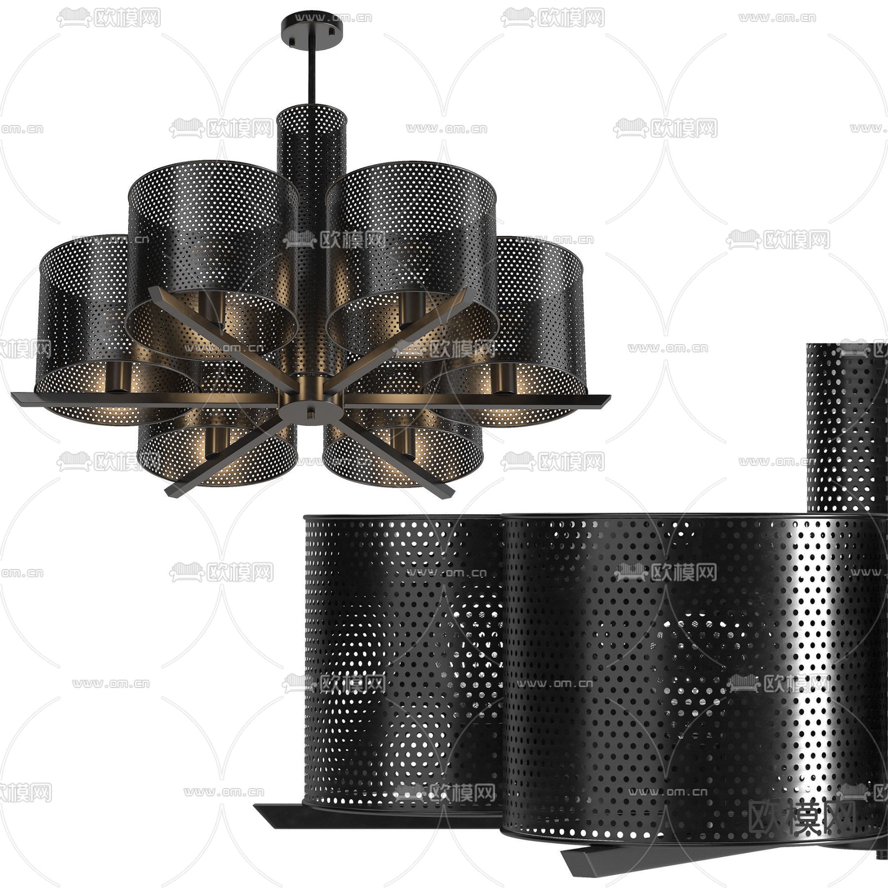 工业风金属镂空吊灯3d模型下载（渲染图4）